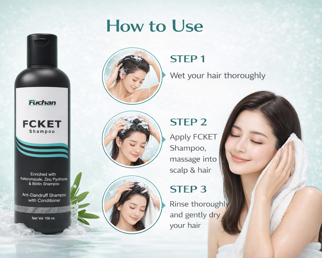 Fuchan FCKET Anti Dandruff Shampoo with Conditioner is a dual-action hair care solution