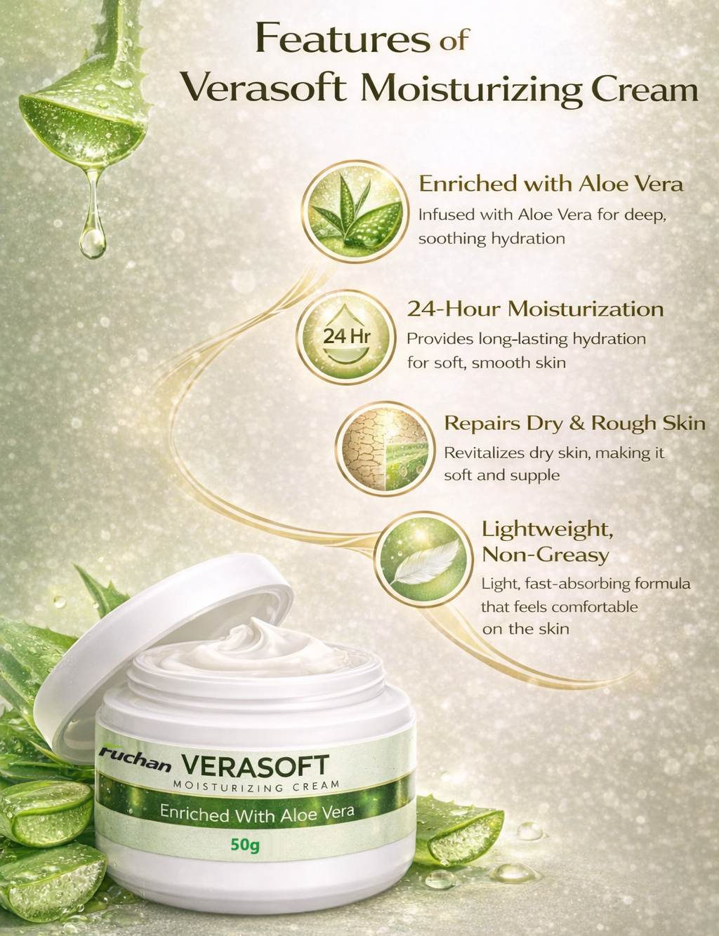 Verasoft Moisturizing Cream | Enriched with Aloe Vera | Deep Hydration & Skin Softening