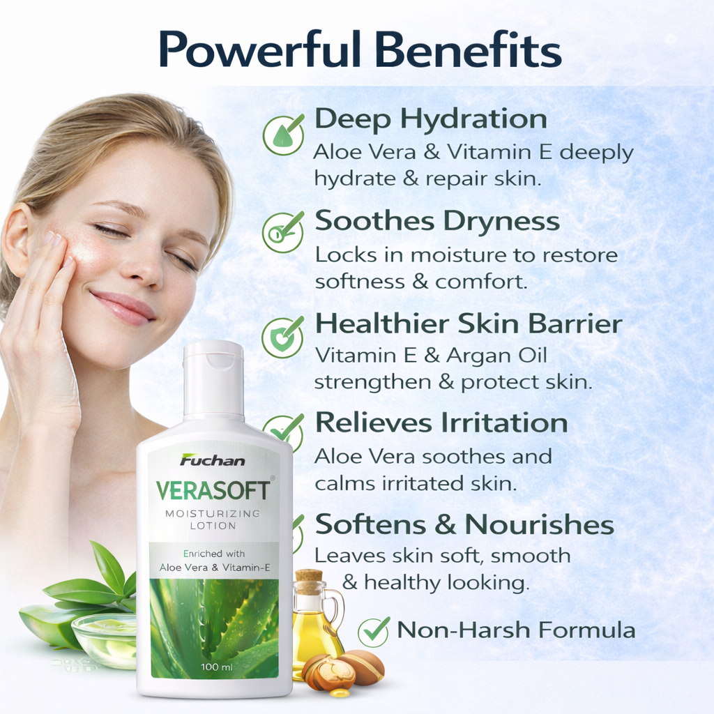 Verasoft Moisturizing Lotion with Aloe Vera & Vitamin-E | Deep Hydration for Soft & Healthy Skin | 100 ml Verasoft Moisturizing Lotion with Aloe Vera & Vitamin-E | Deep Hydration for Soft & Healthy Skin | 100 ml