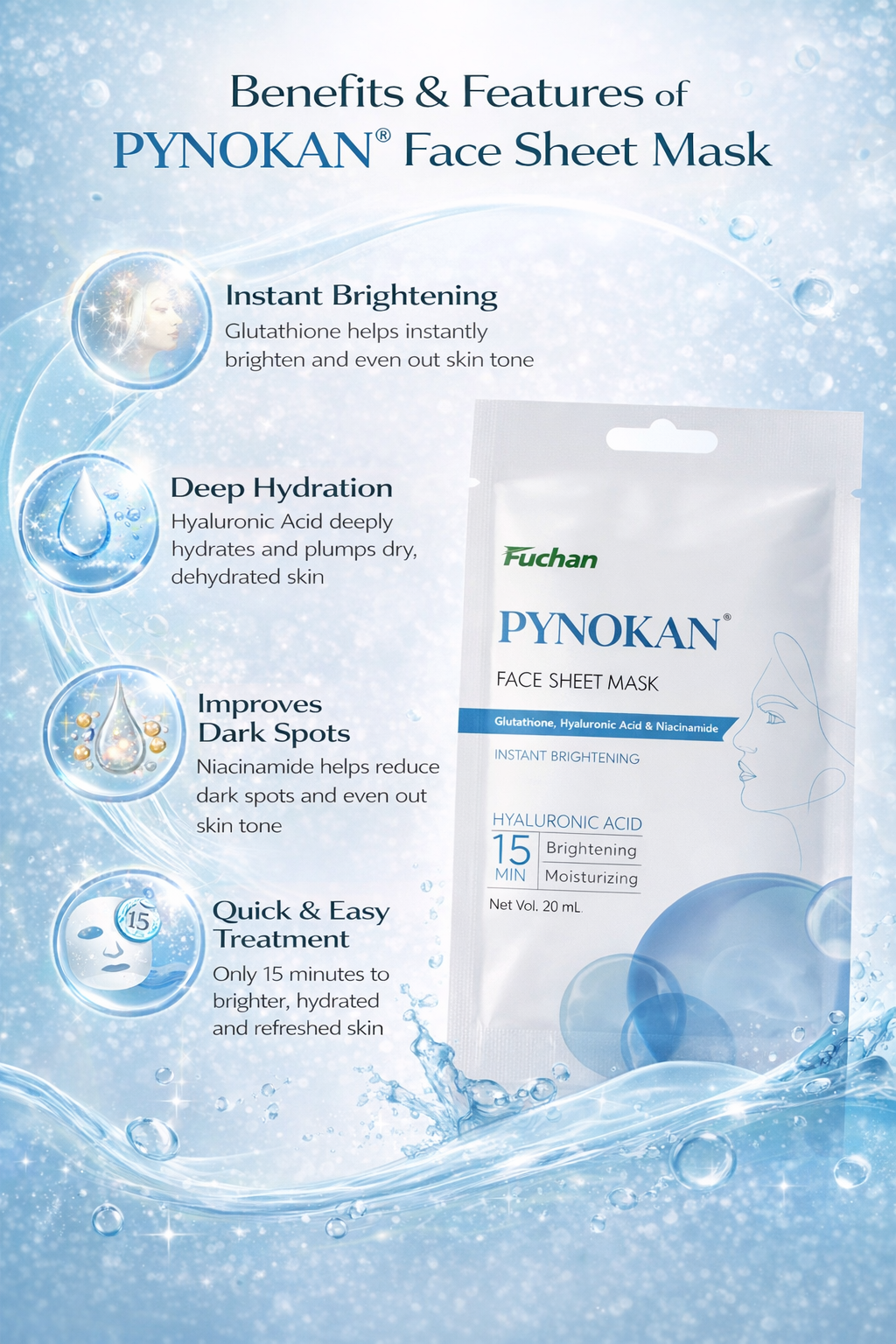 Pynokan Face Sheet Mask | 15 Min Glow | Instant Brightening & Deep Moisturizing | 20 ml